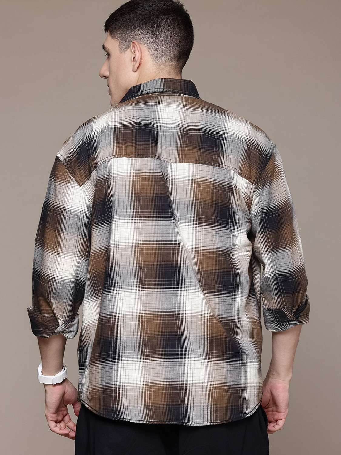 Image of Roadster Men Checkered Casual Brown Shirt