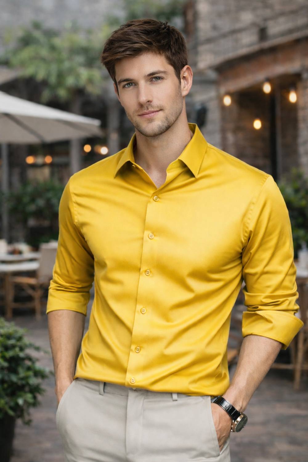 The Big Attire Men Regular Fit Solid Spread Collar Party Shirt