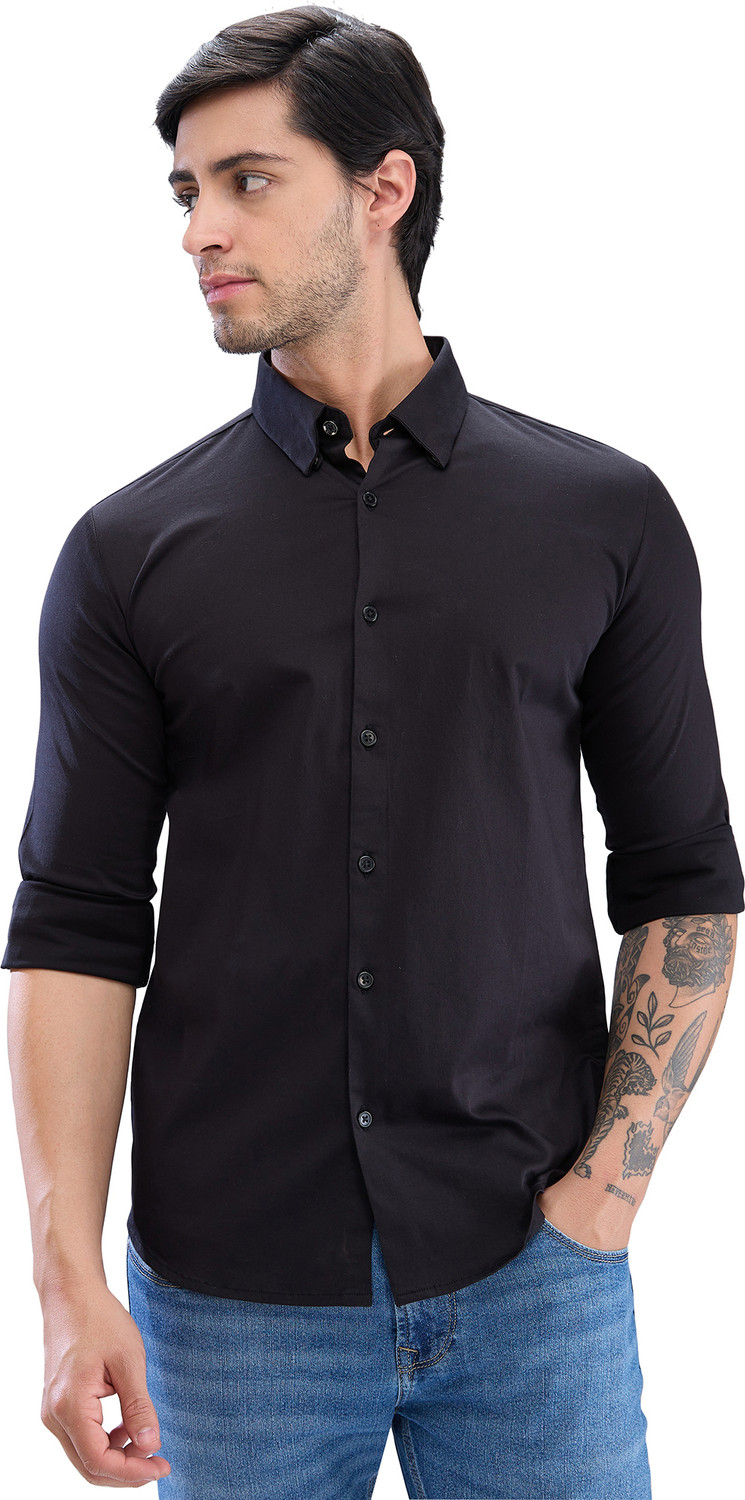 Image of Spykar Men Solid Casual Black Shirt