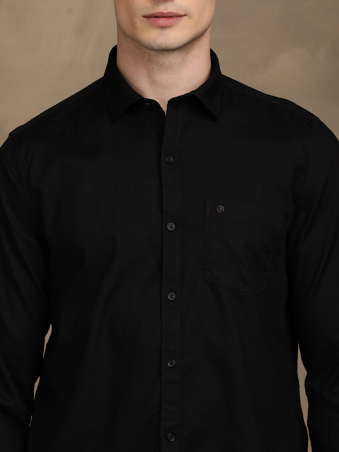 Image of TURTLE Men Solid Casual Black Shirt