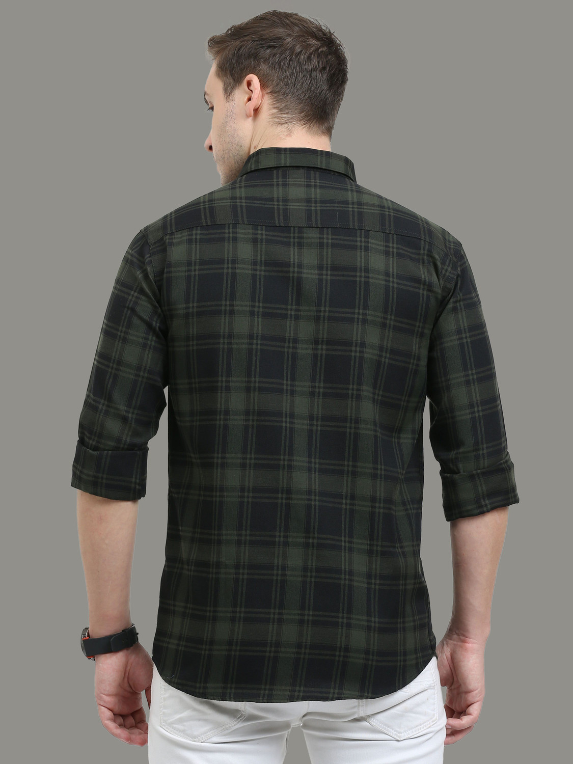 Image of ALLWIN PAUL Men Checkered Casual Dark Green Shirt