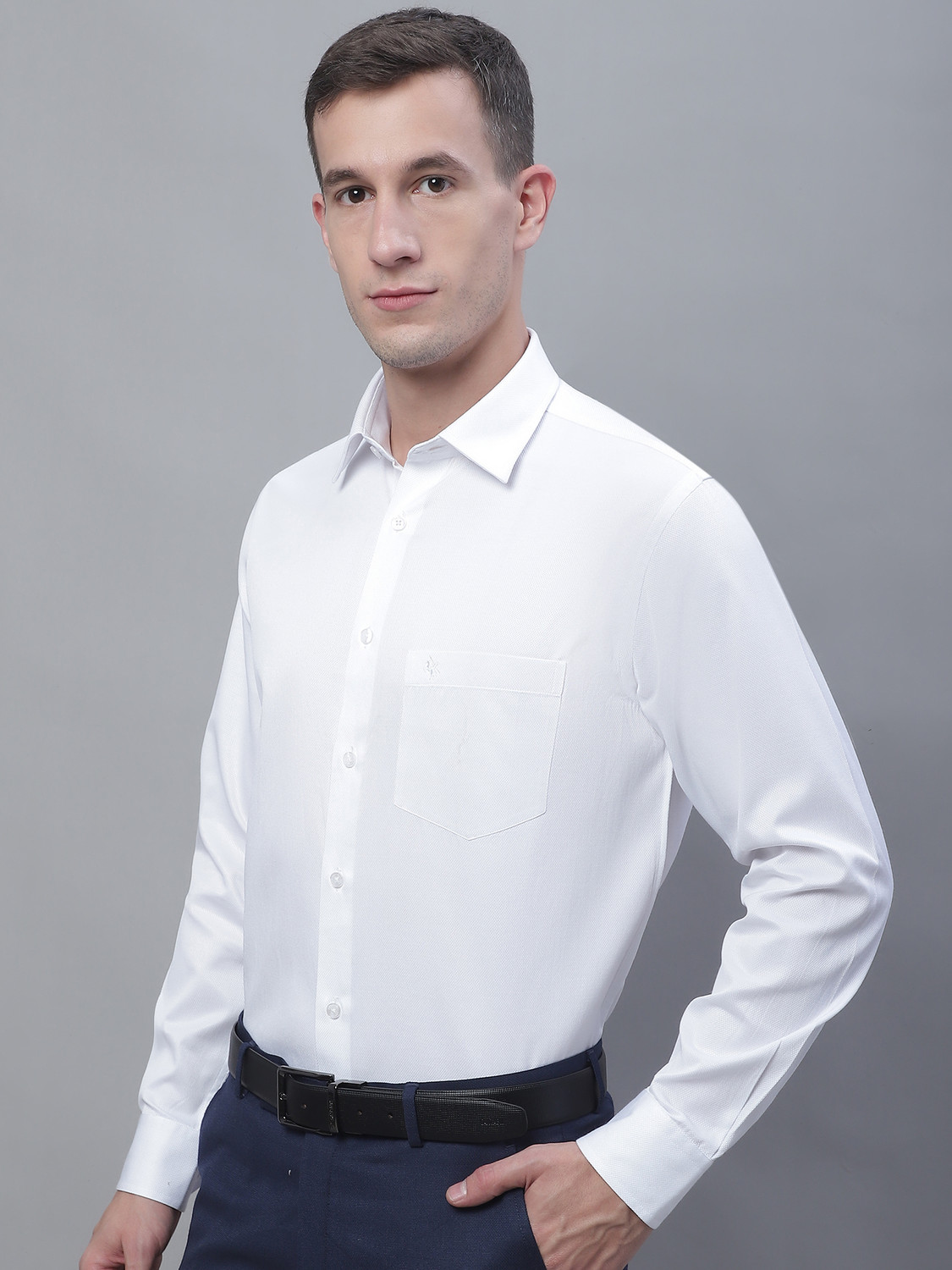 Image of CANTABIL Men Self Design Formal White Shirt