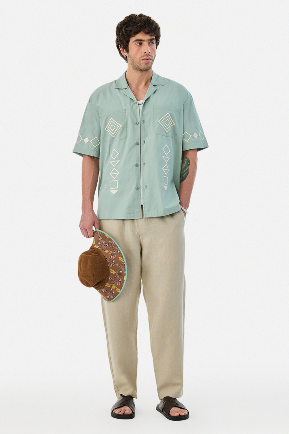 Image of Snitch Men Embroidered Casual Light Green Shirt