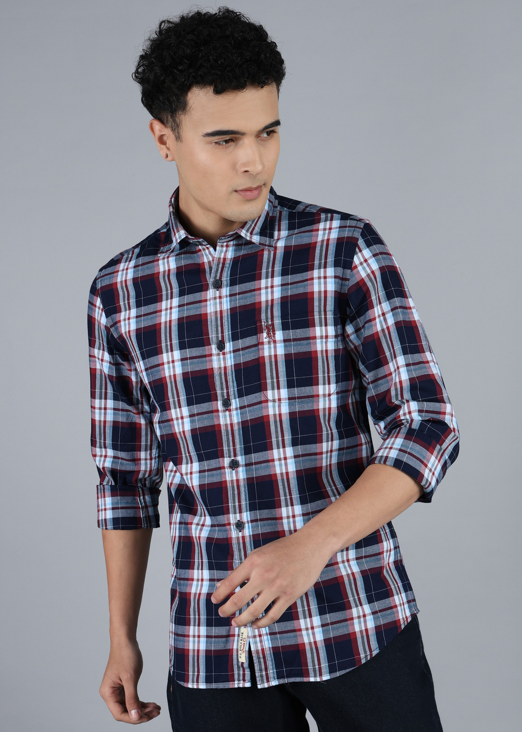 Image of U.S. Polo Assn. Denim Co. Men Regular Fit Solid Cut Away Collar Casual Shirt