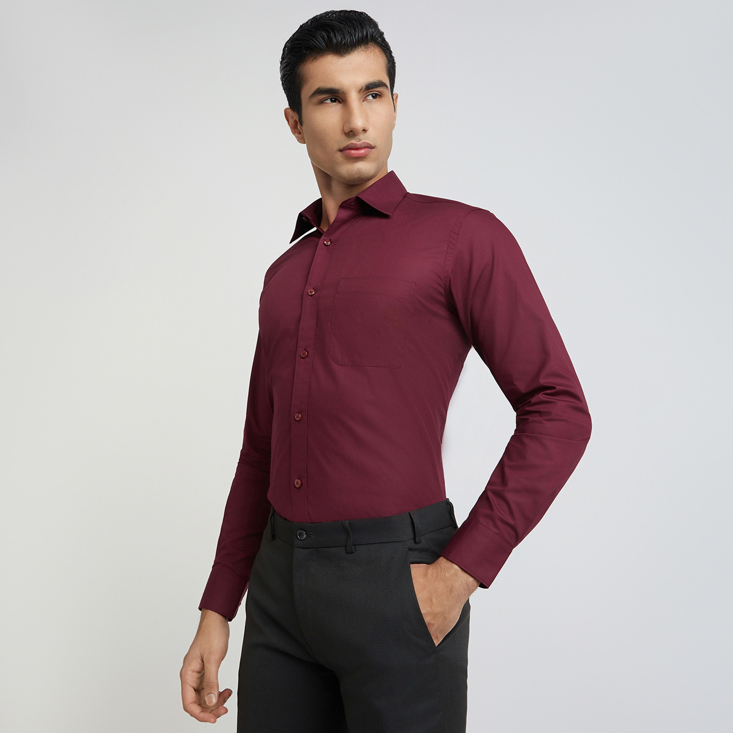 Image of Raymond Men Solid Formal Maroon Shirt