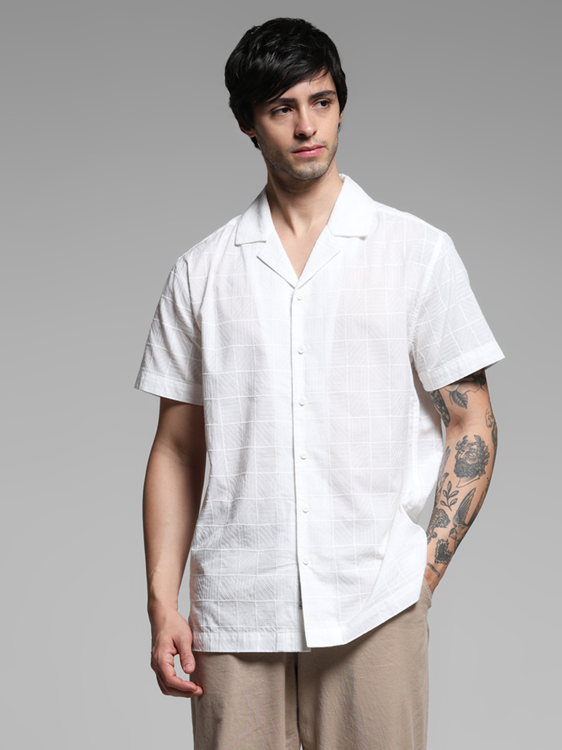 Image of JACK & JONES Men Checkered Casual White Shirt