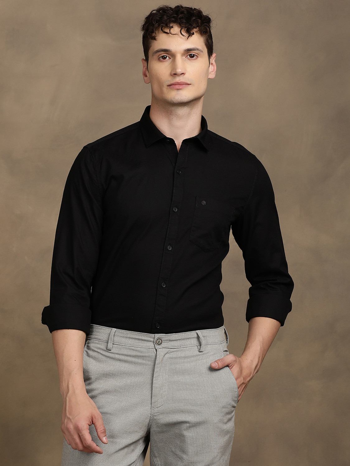 Image of TURTLE Men Solid Casual Black Shirt