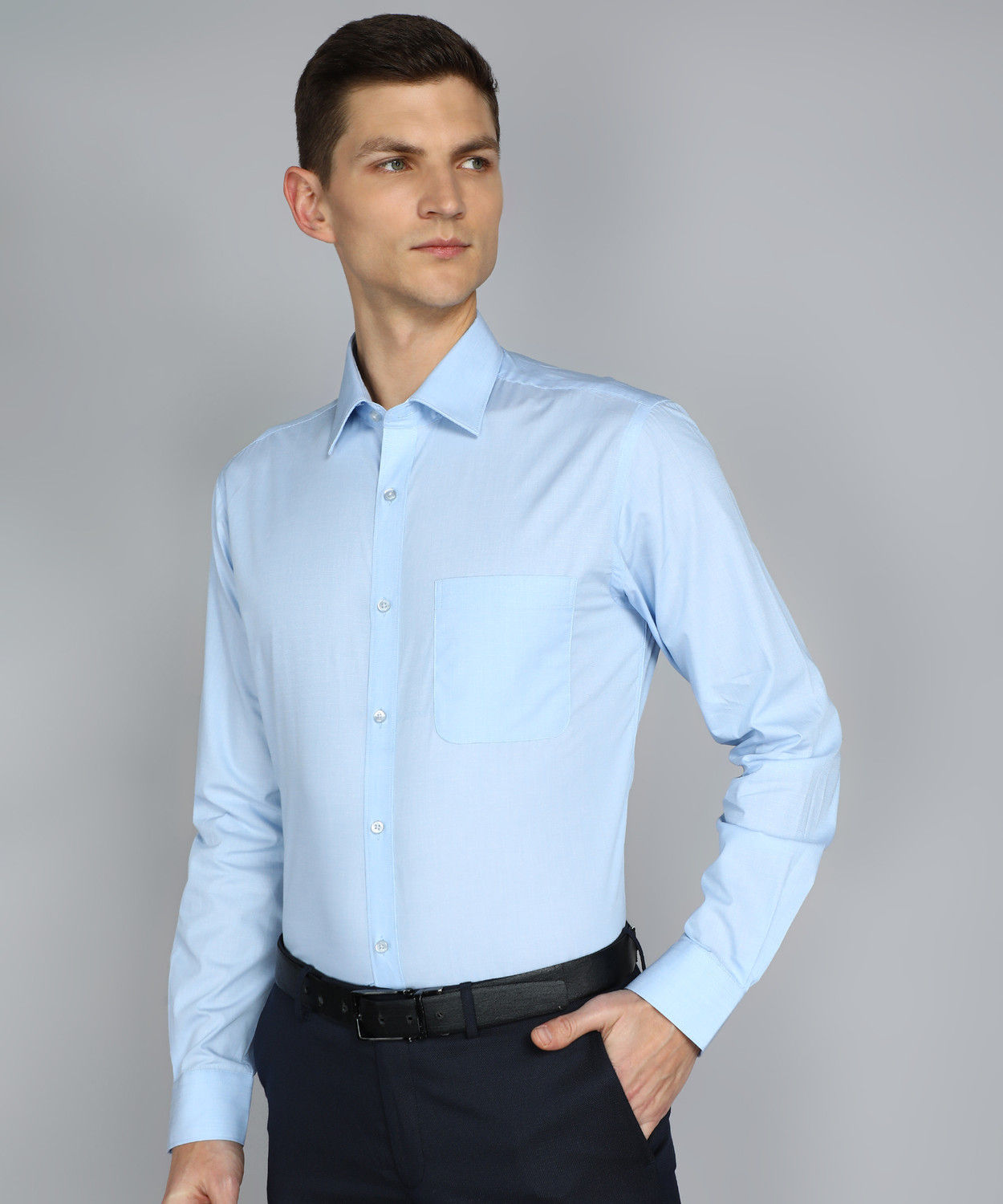 Image of Raymond Men Self Design Formal Light Blue Shirt
