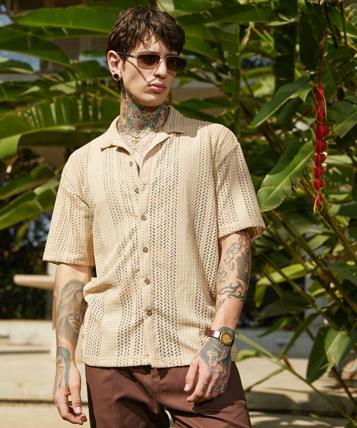 Image of CAMPUS SUTRA Men Solid Casual Beige Shirt