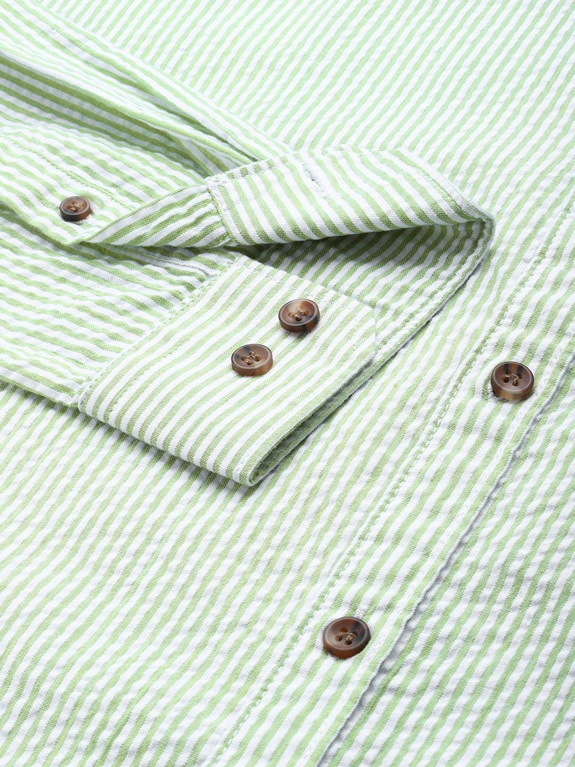Image of Mast & Harbour Men Striped Casual Green Shirt