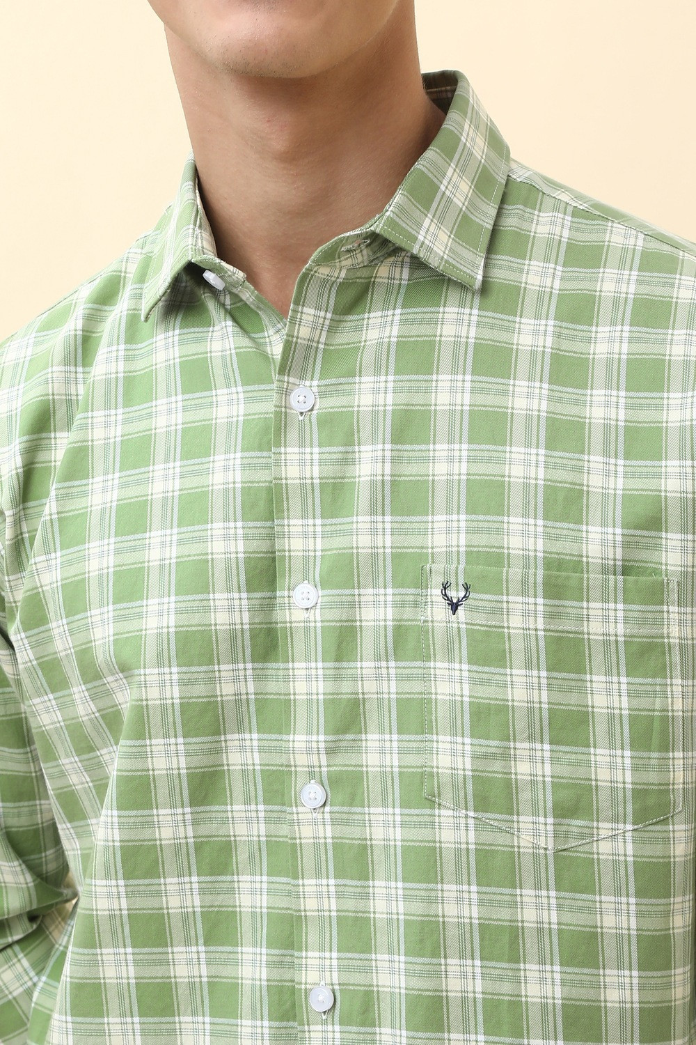 Image of Allen Solly Men Checkered Casual Green Shirt