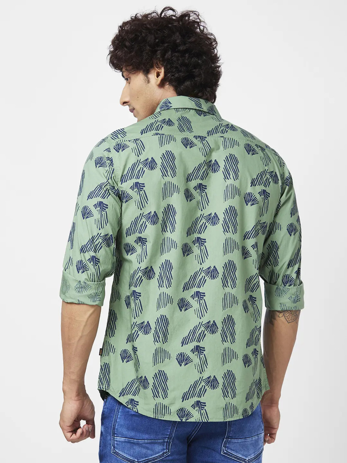 Image of Spykar Men Printed Casual Green Shirt