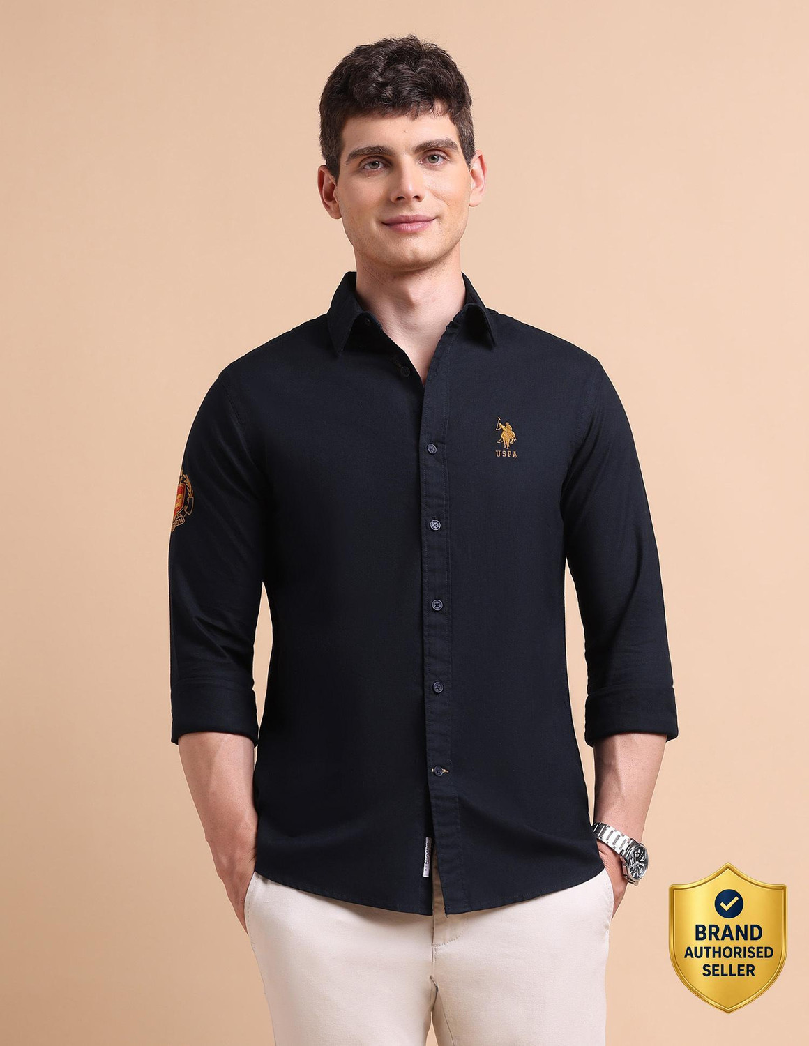 Image of U.S. POLO ASSN. Men Solid Casual Blue Shirt