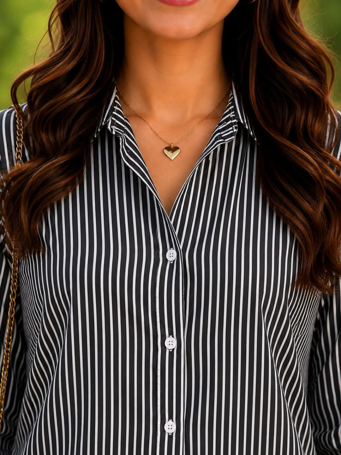 Image of VEZLINA Women Striped Casual Black Shirt