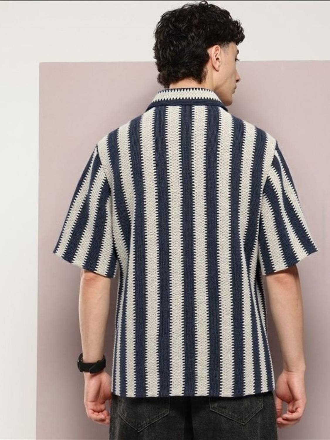 TOUGHTEES Men Striped Casual Shirt (Black, Beige) - Image 2