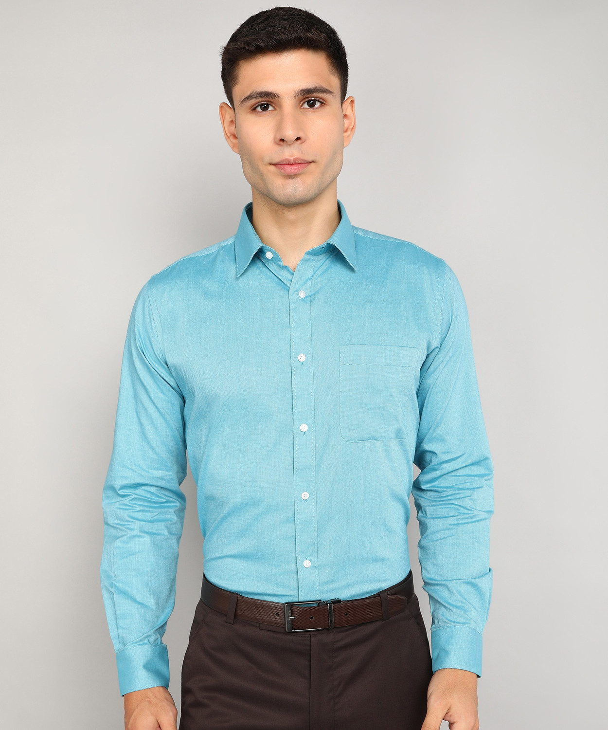 Image of Raymond Men Self Design Formal Light Blue Shirt