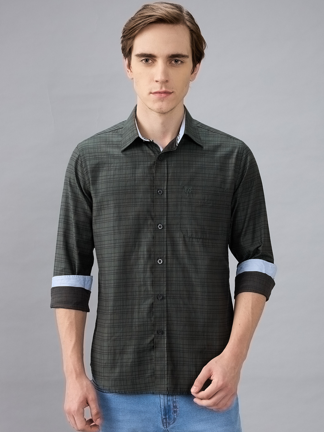 Image of Kenneth Cole Men Checkered Casual Black Shirt