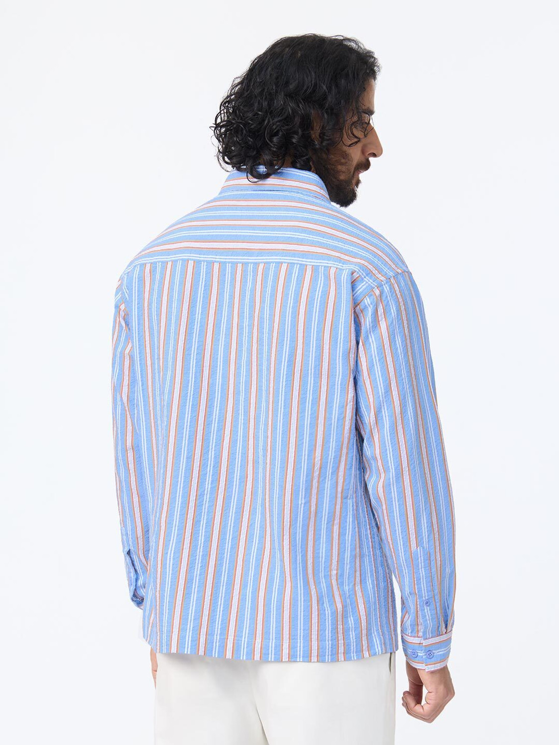 Image of The Souled Store Men Striped Casual Light Blue Shirt