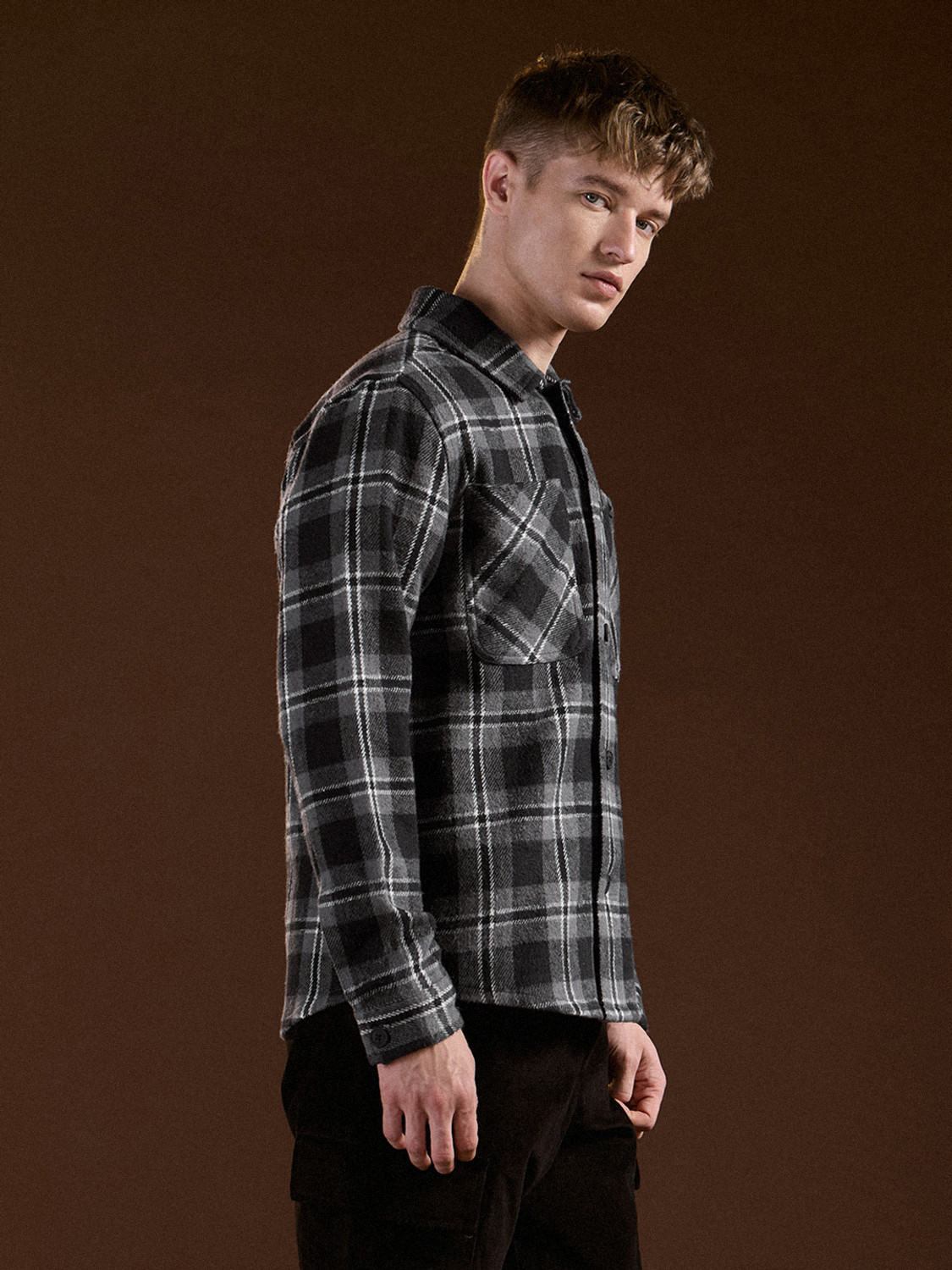 Image of THE BEAR HOUSE Men Checkered Casual Black, Multicolor Shirt