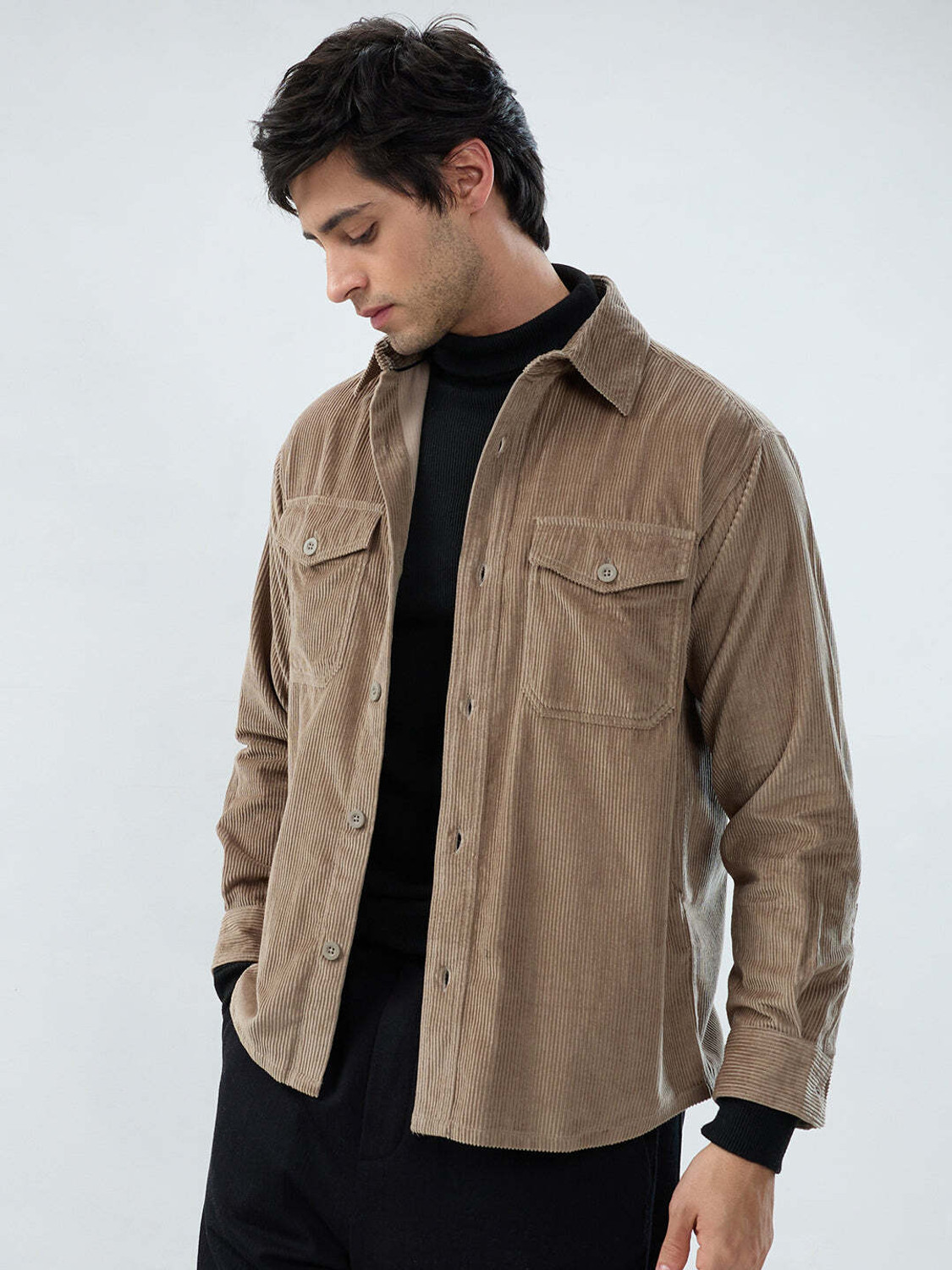 Image of VASTRADO Men Regular Fit Solid Cut Away Collar Casual Shirt