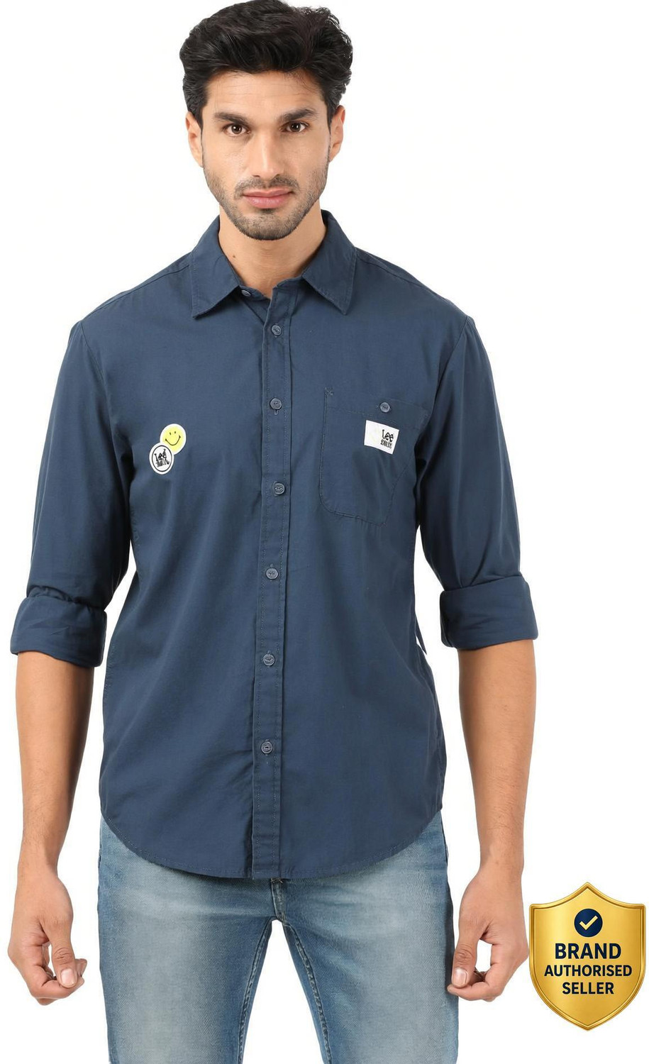 Image of LEE Men Solid Casual Blue Shirt