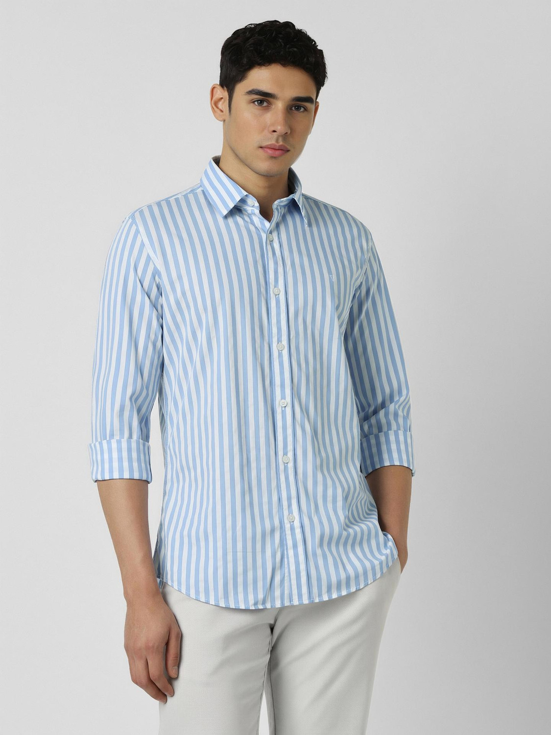 Image of VAN HEUSEN SPORT Men Striped Casual Light Blue Shirt