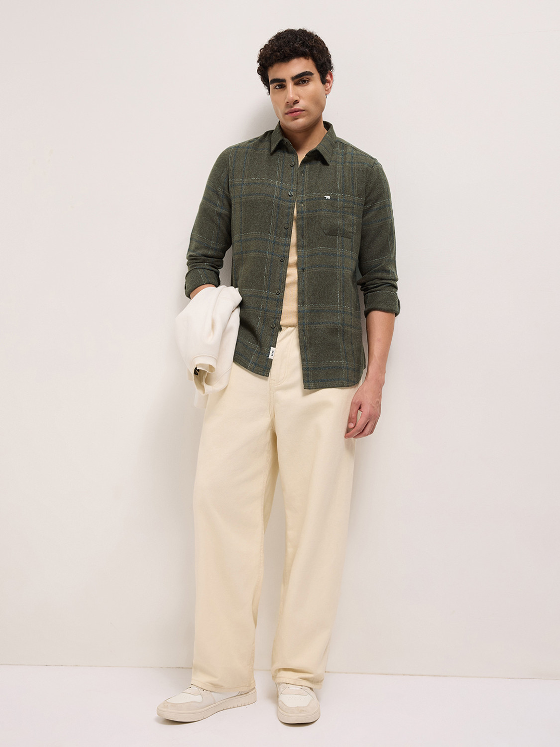 Image of THE BEAR HOUSE Men Checkered Casual Green Shirt