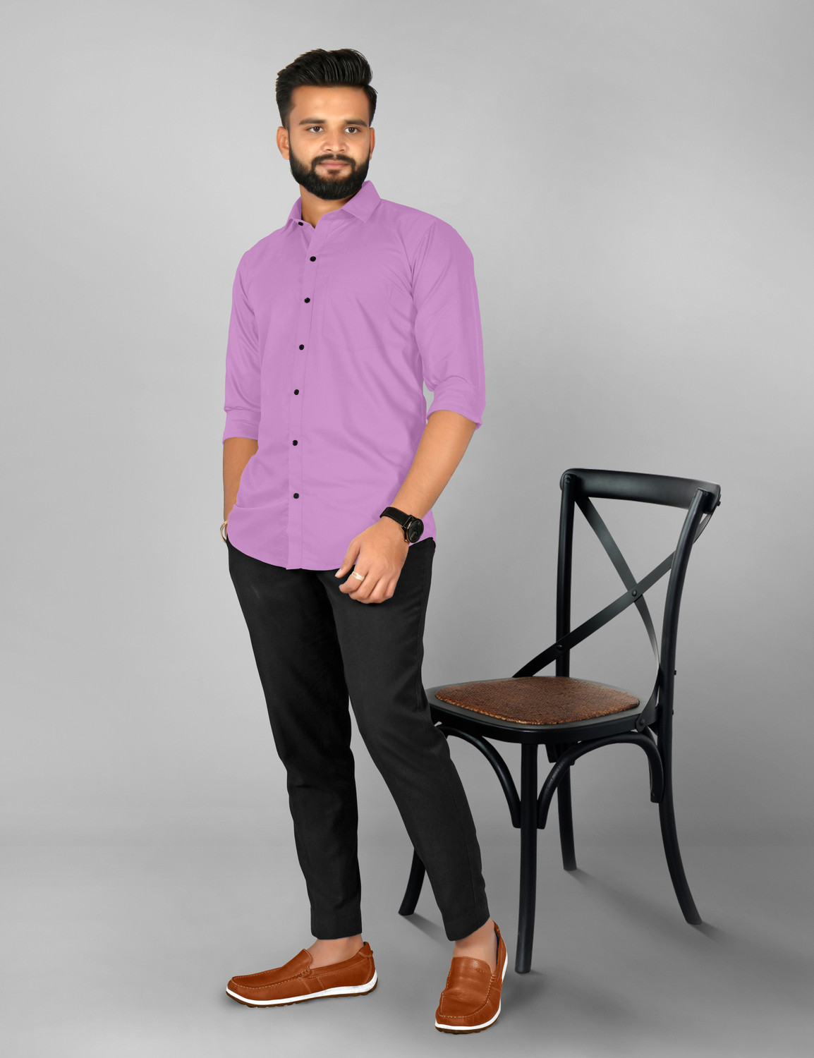 Image of FIBERMILL Men Solid Formal Purple Shirt