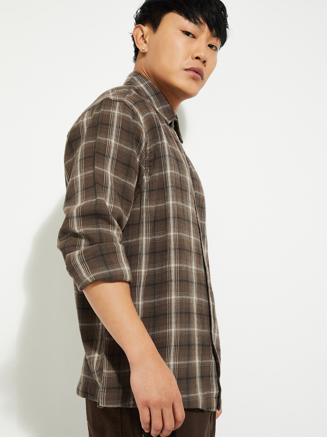 Image of MAX Men Checkered Casual Brown Shirt