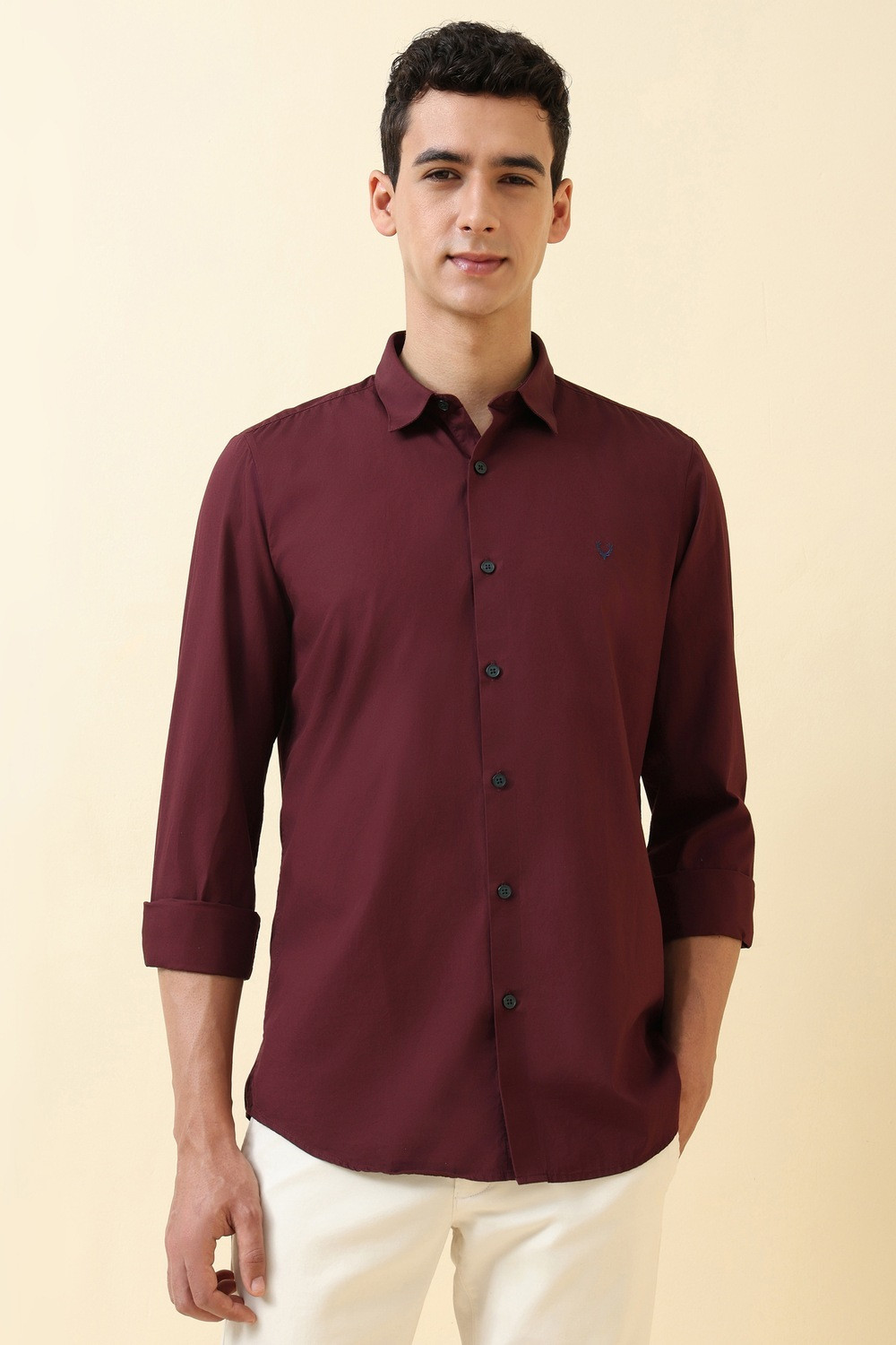 Image of Allen Solly Men Solid Casual Maroon Shirt