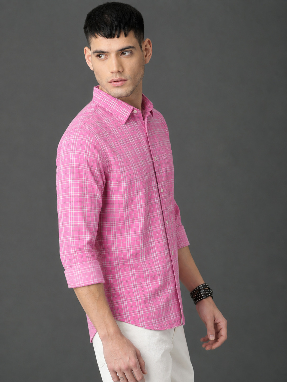 Image of Roadster Men Checkered Casual Pink Shirt