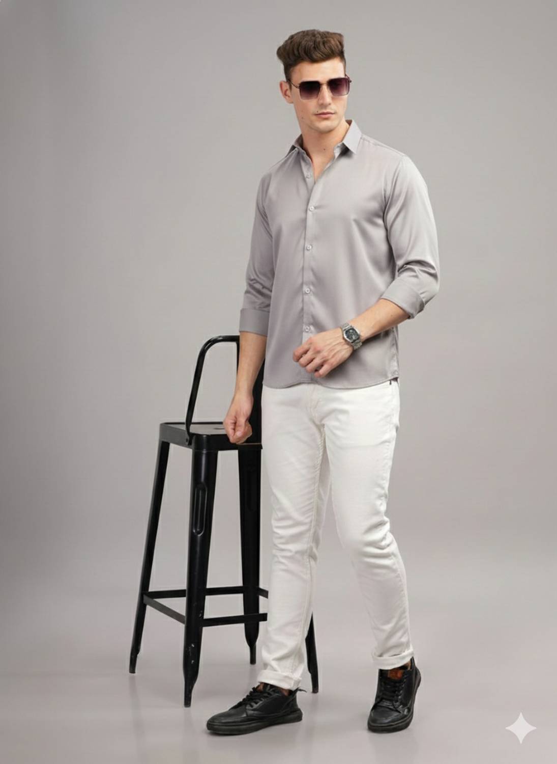 ZLEX Men Solid Formal Grey Shirt - Buy ZLEX Men Solid Formal Grey