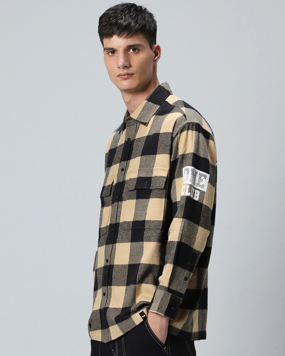 Image of BEWAKOOF Men Boxy Fit Checkered Spread Collar Casual Shirt