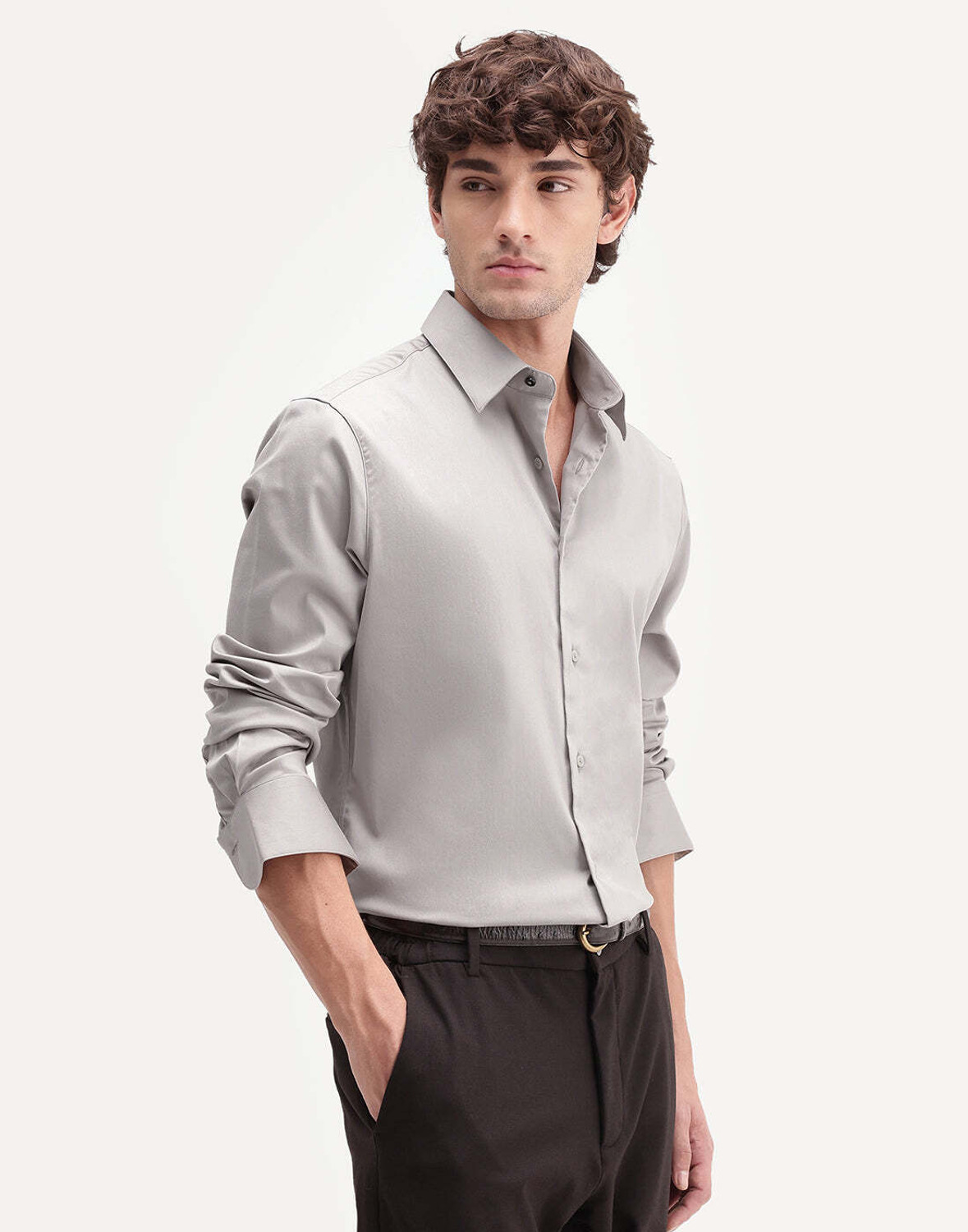 Image of RARE RABBIT Men Solid Casual Grey Shirt