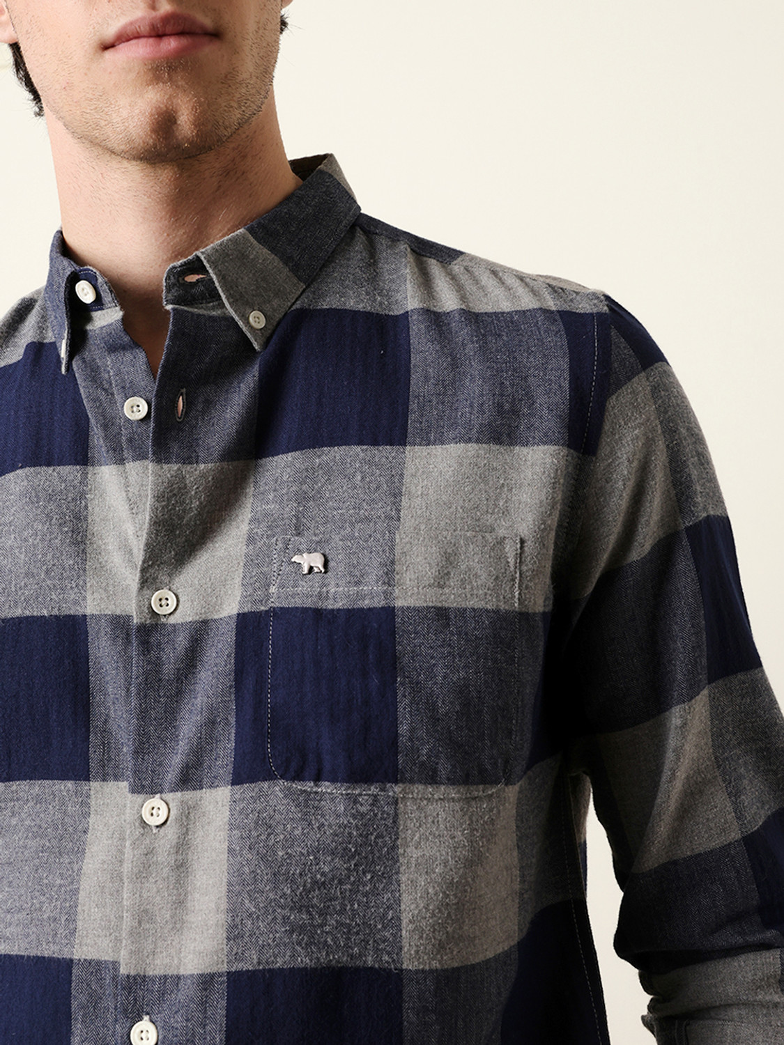 Image of THE BEAR HOUSE Men Checkered Casual Blue Shirt
