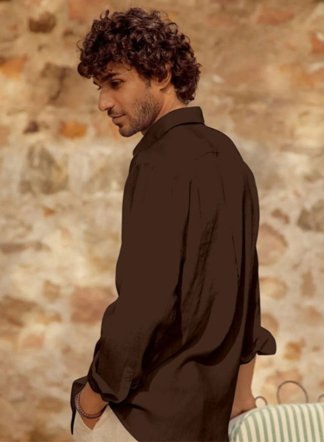 Image of RANGILA FAB Men Solid Casual Brown Shirt