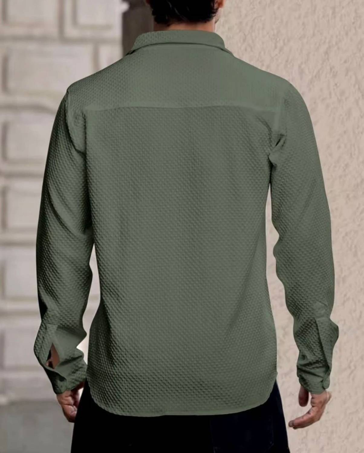 Men Regular Fit Self Design Spread Collar Casual Shirt - Image 2