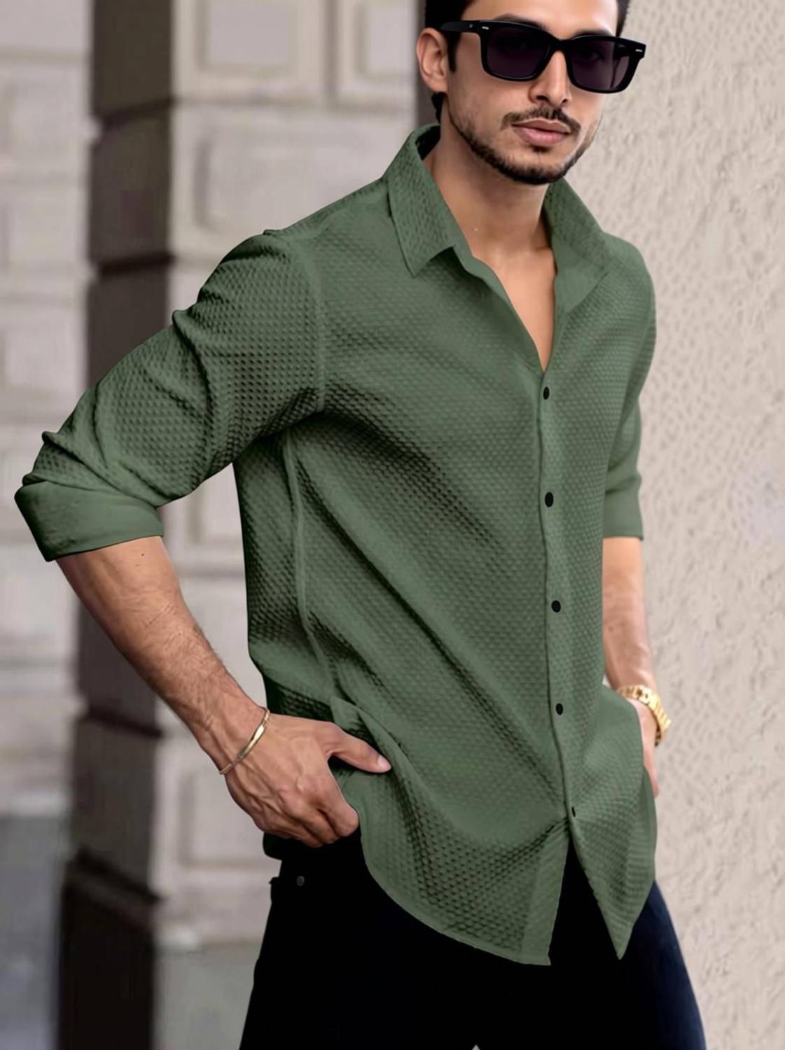 JACKBELLA Men Green Casual Shirt - Image 3