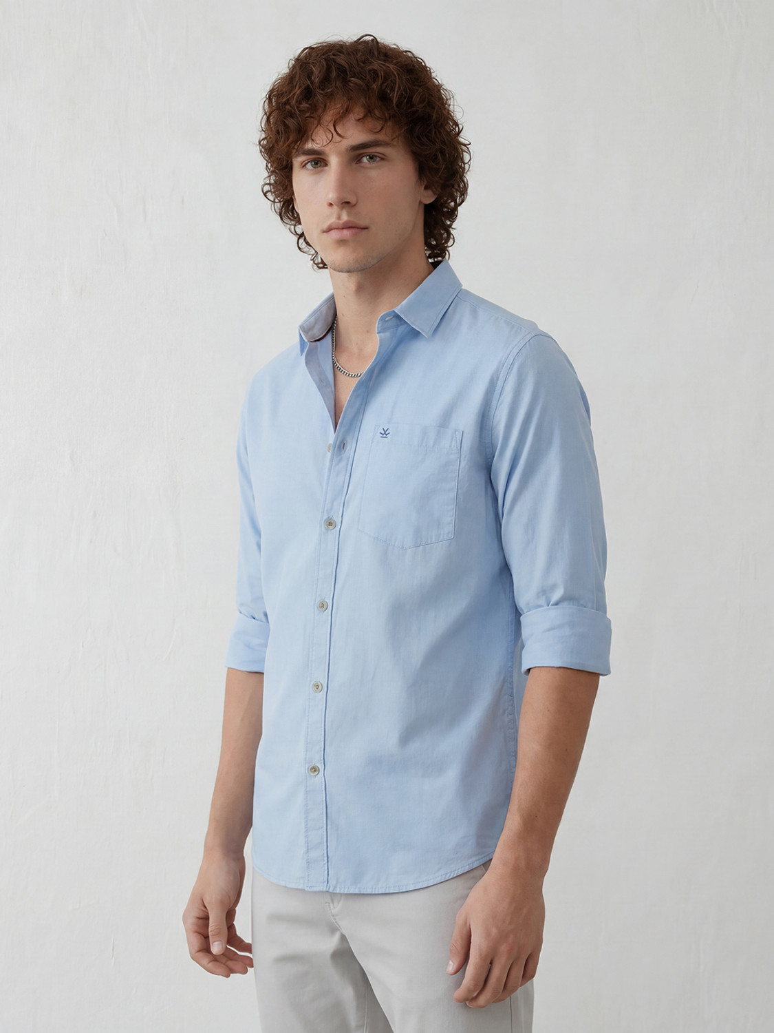 Image of WROGN Men Solid Casual Blue Shirt