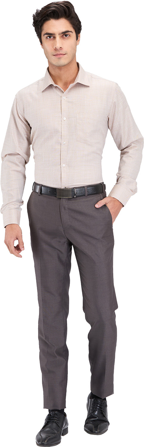 Image of PARK AVENUE Men Self Design Formal Brown Shirt