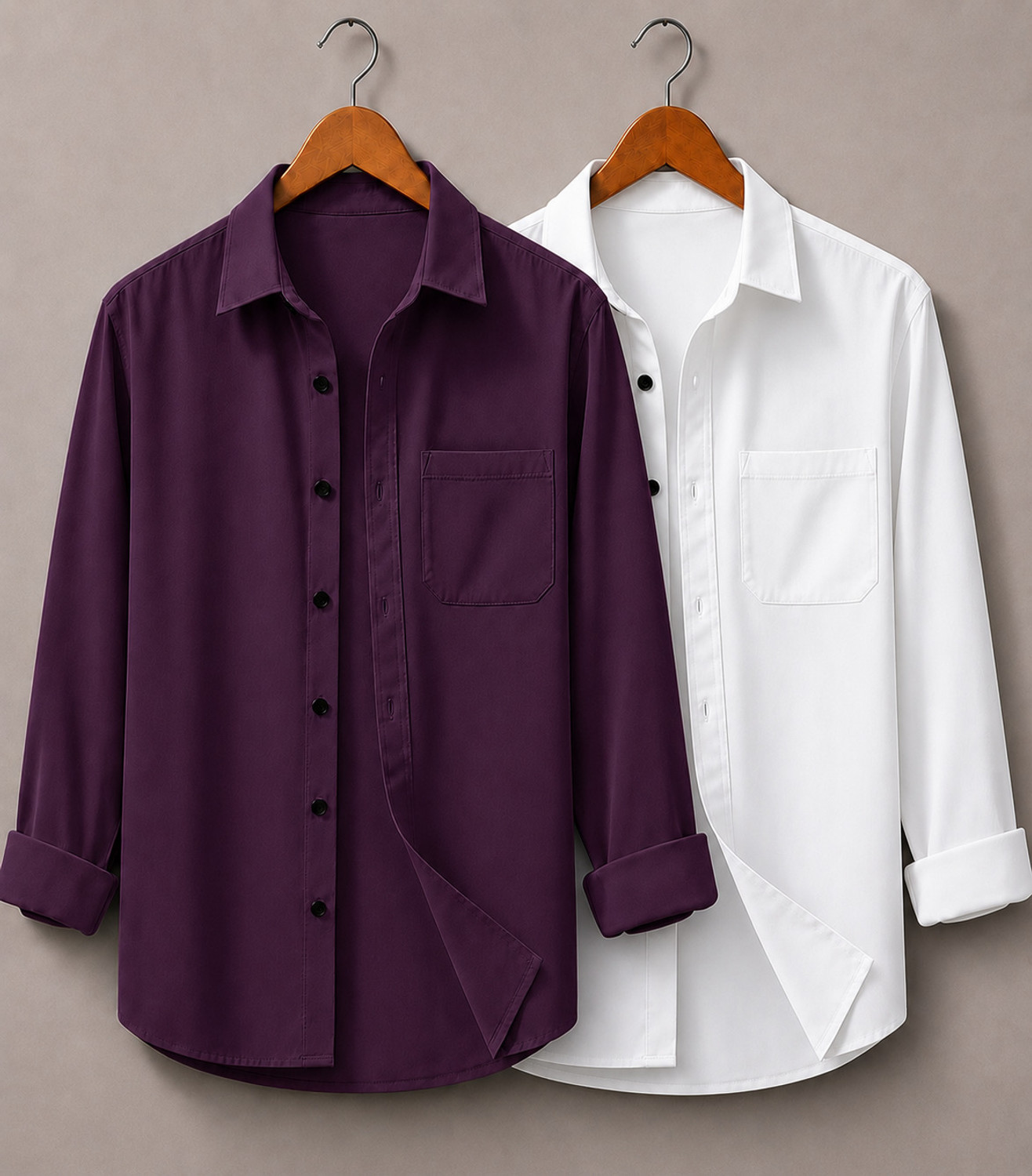 Image of mozero Men Solid Casual White, Purple Shirt