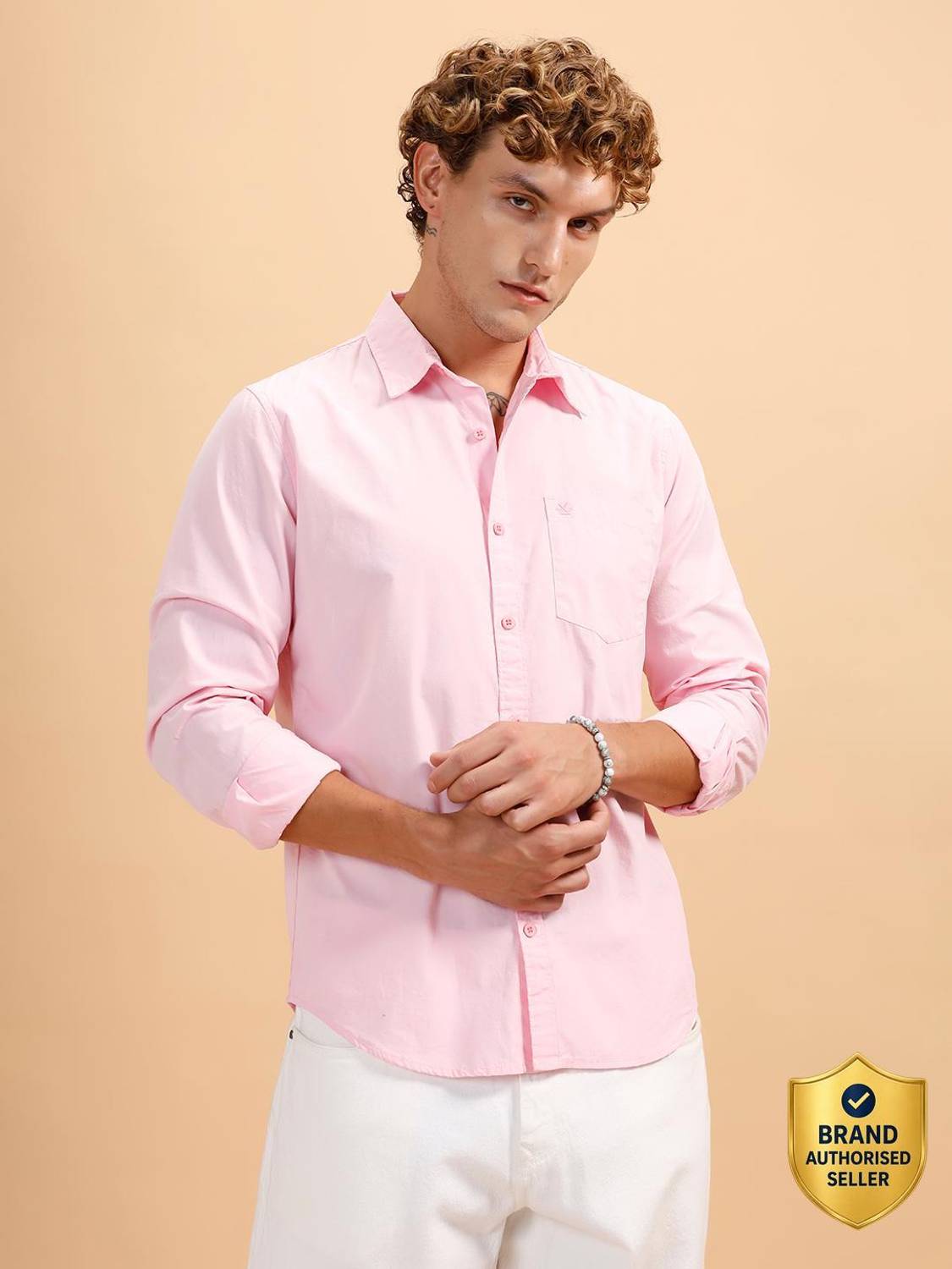 WROGN Men Solid Casual Pink Shirt