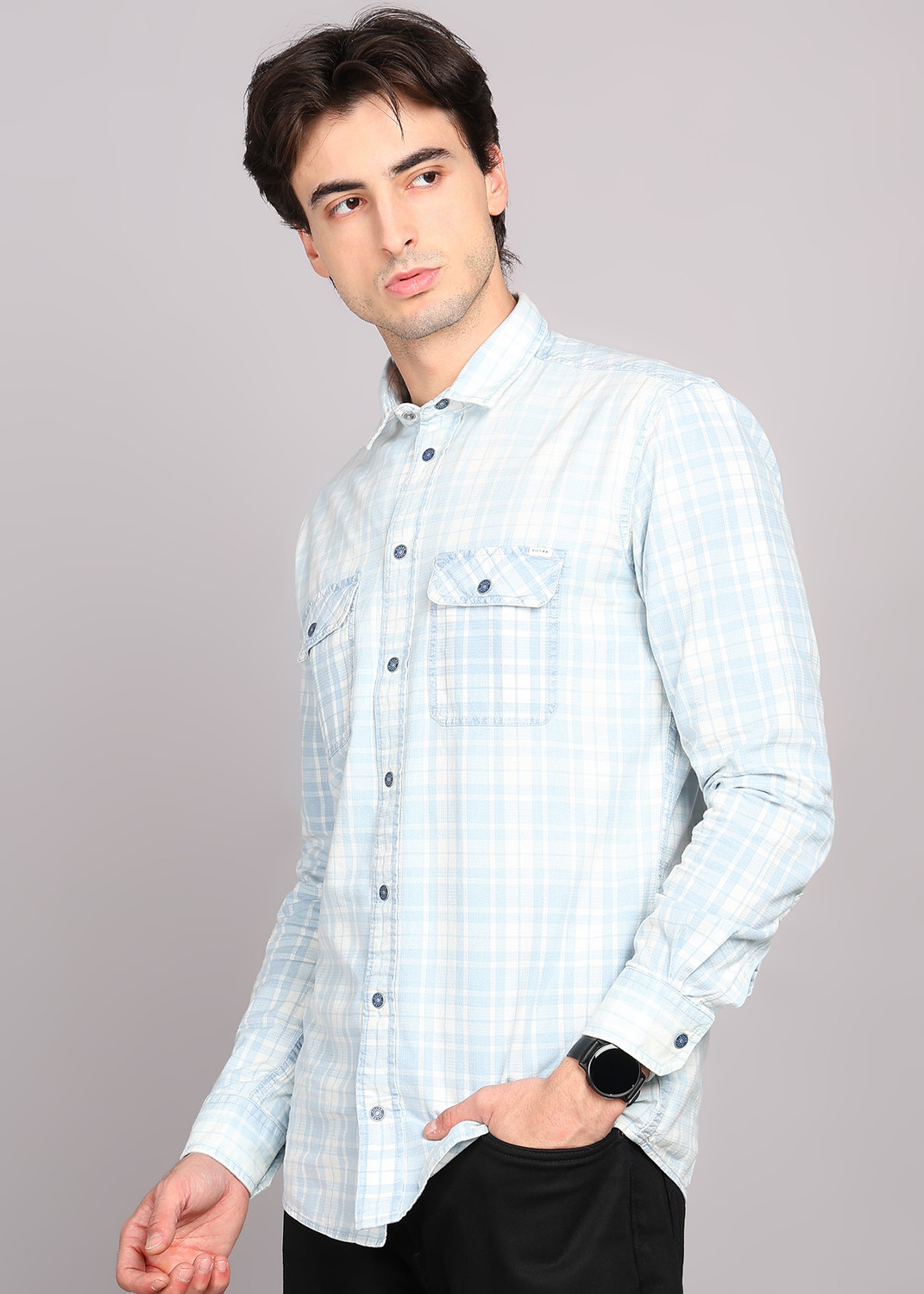 Image of KILLER Men Checkered Casual Blue Shirt