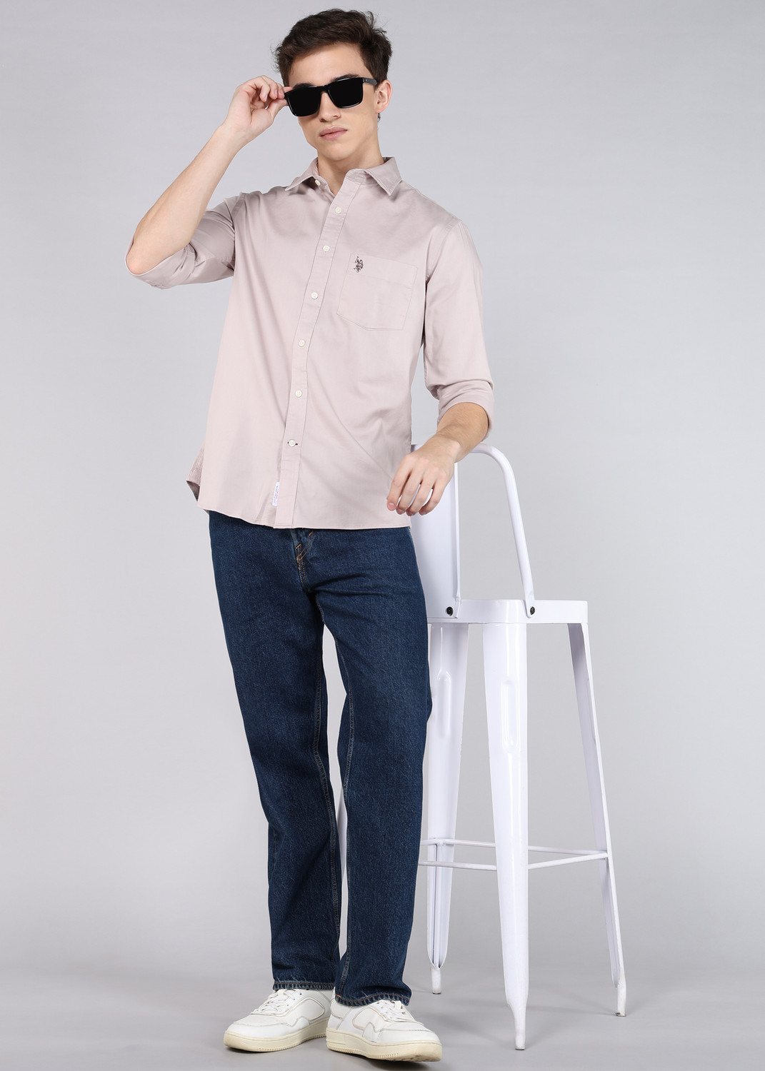 Image of U.S. POLO ASSN. Men Solid Casual Beige Shirt