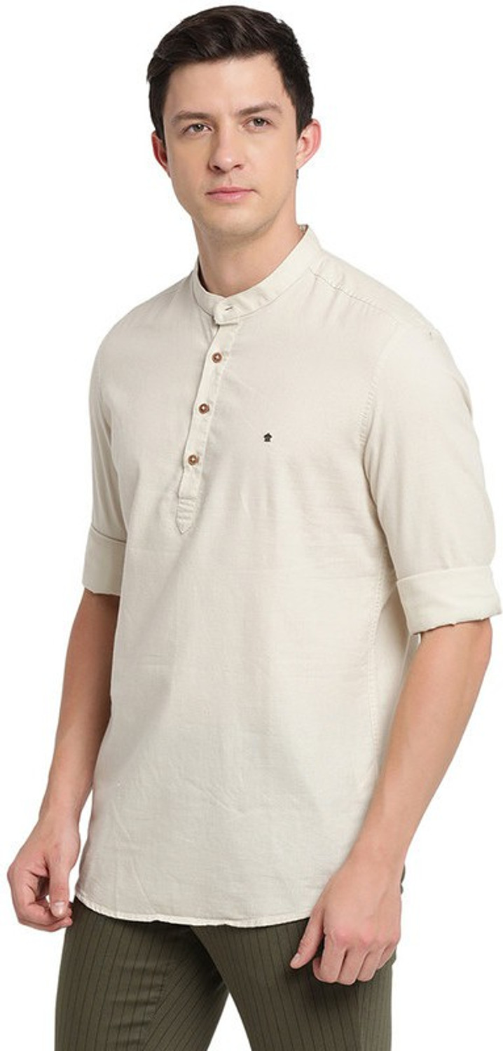Image of TURTLE Men Solid Casual Cream Shirt
