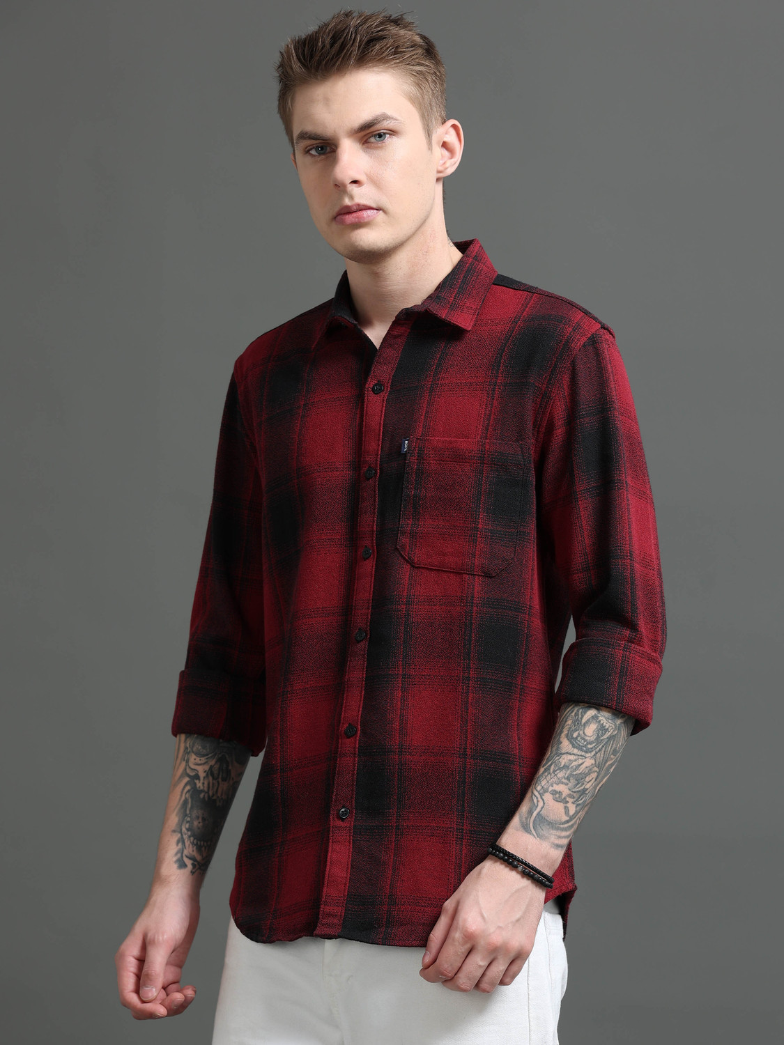 Image of Rope Men Checkered Casual Red, Black Shirt
