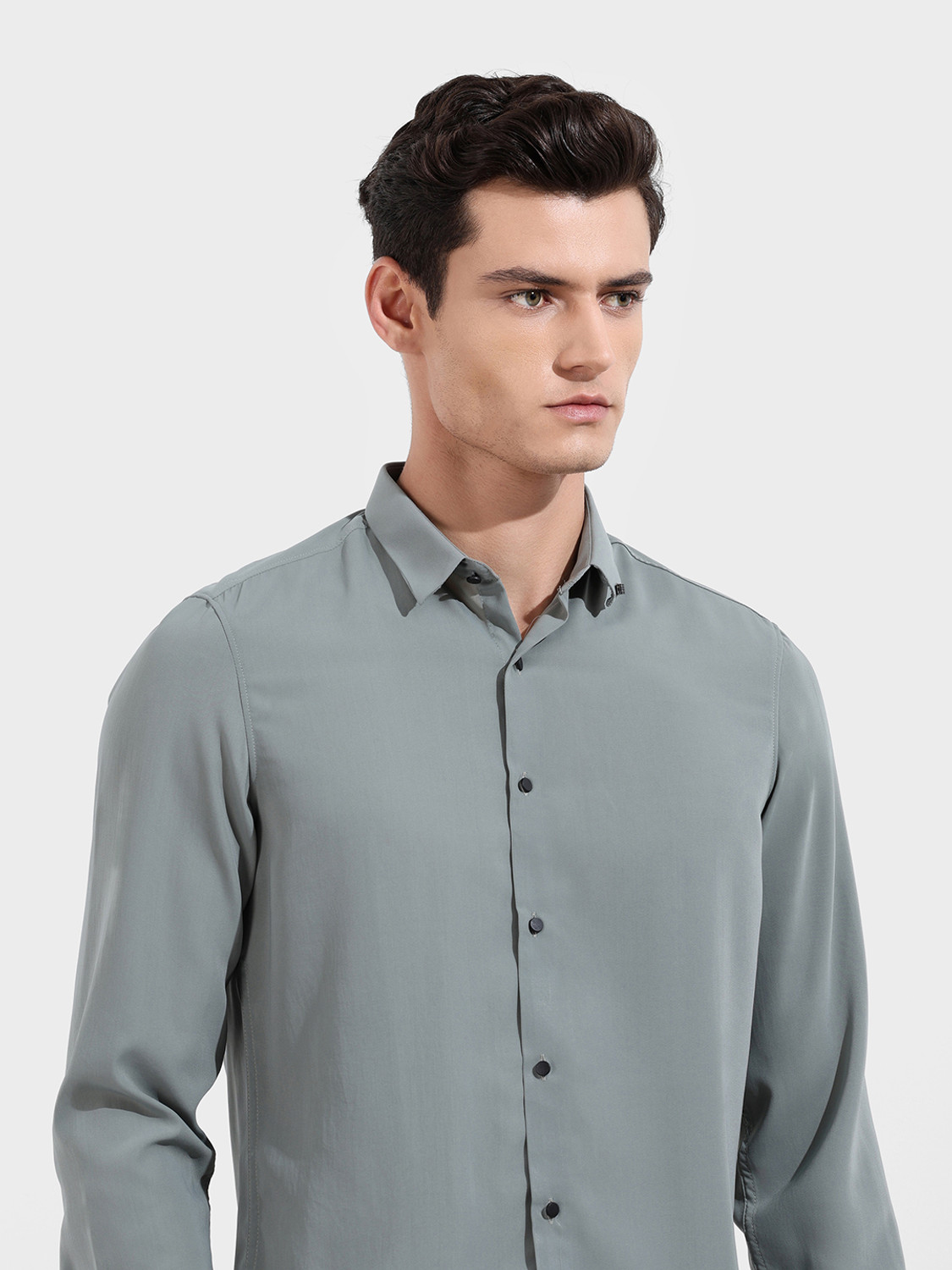 Image of The Indian Garage Co. Men Solid Party Grey Shirt