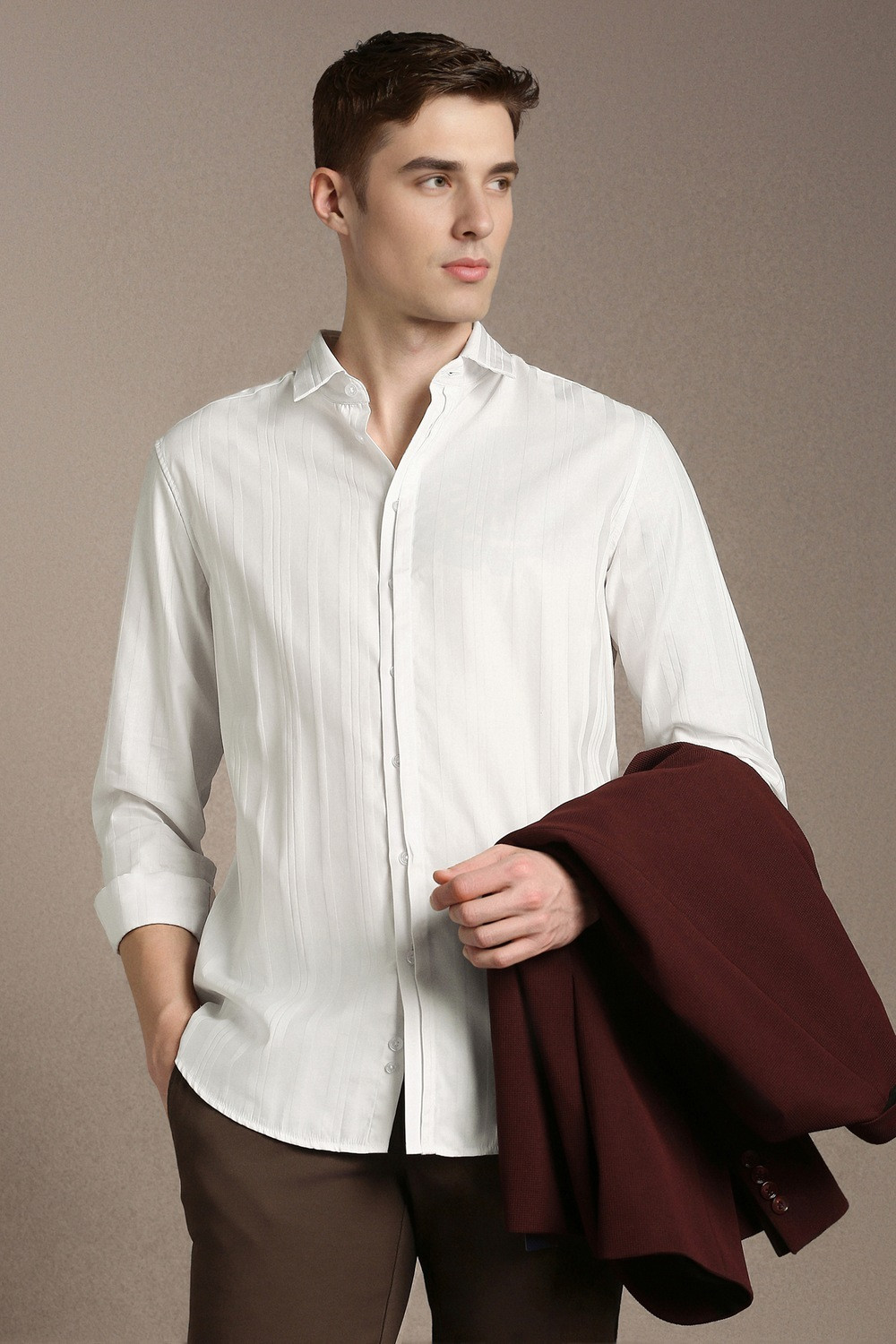 Image of LOUIS PHILIPPE Men Striped Casual White Shirt