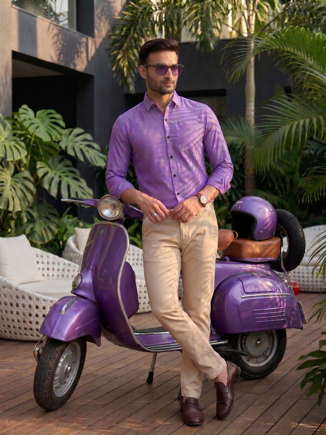 Image of STONEBERG Men Solid Formal Purple Shirt