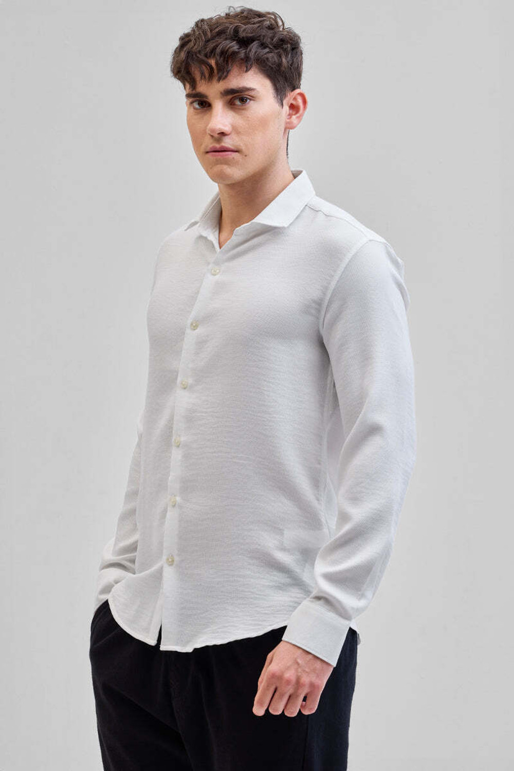 Image of Snitch Men Solid Casual White Shirt
